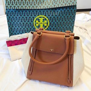 Tory Burch Half Moon Straw Tote